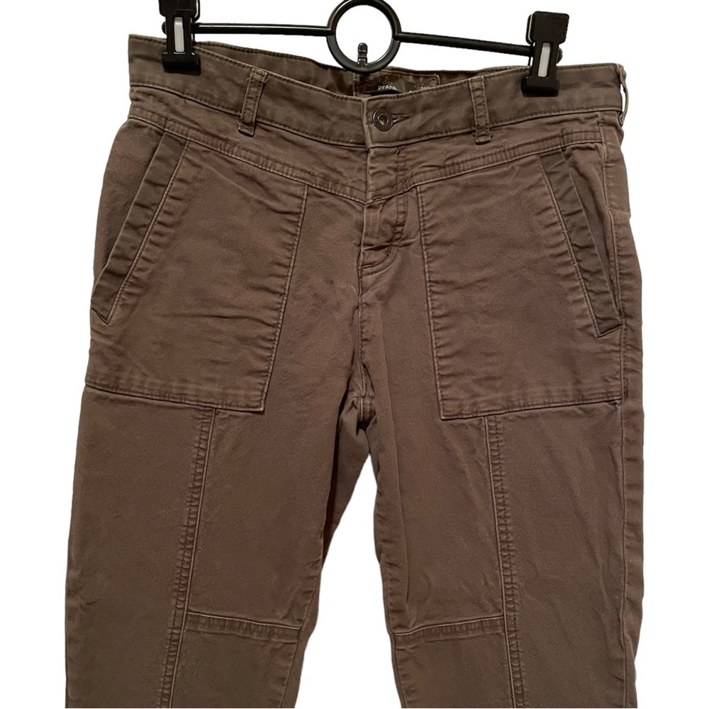 Prana Women’s Cropped Tan Pants Mid Rise Organic Cotton Blend size 6 Snap Fly - Picture 3 of 9